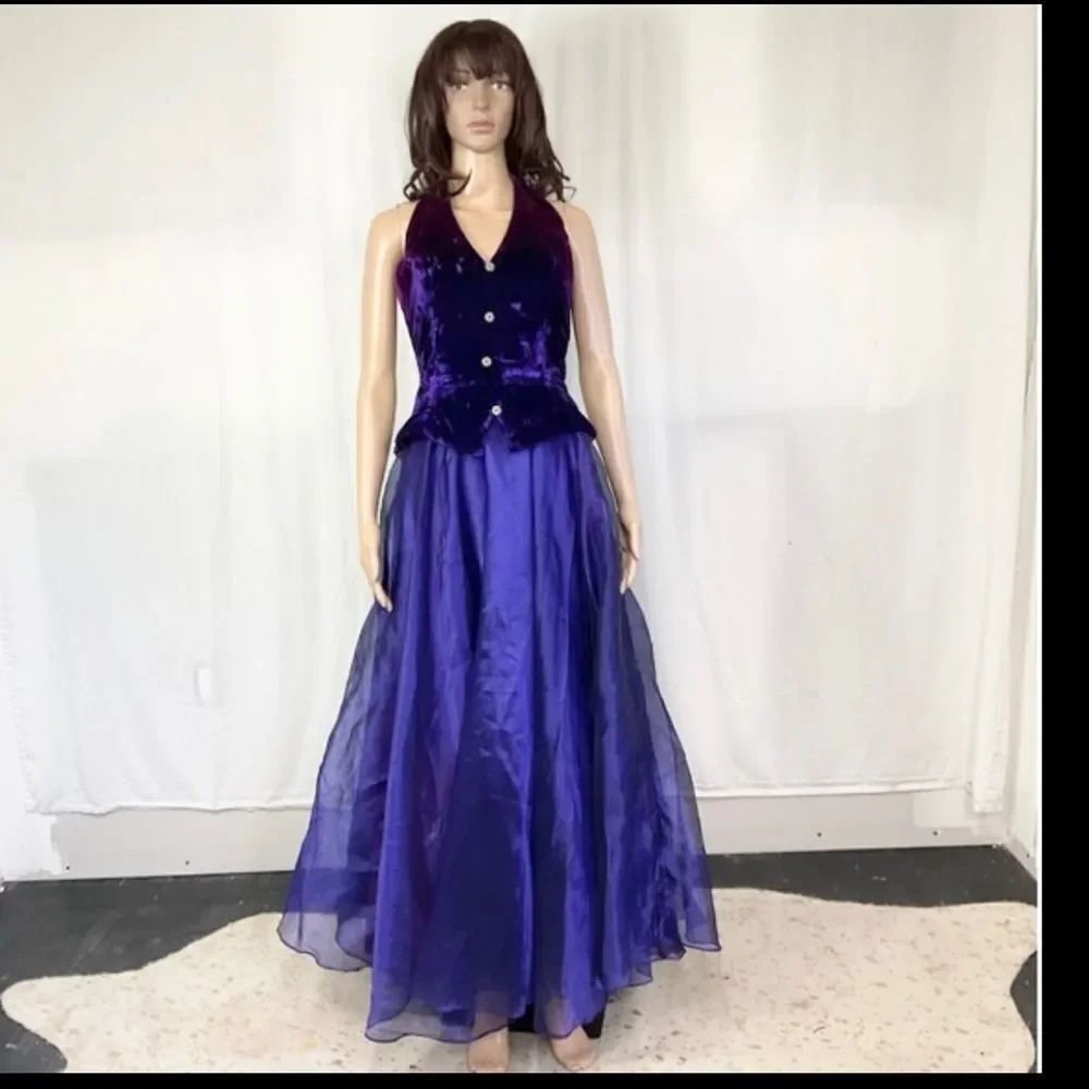 Dave & Johnny Vintage Purple Velvet & Tulle Formal Ball Gown Prom Dress S - Picture 2 of 13